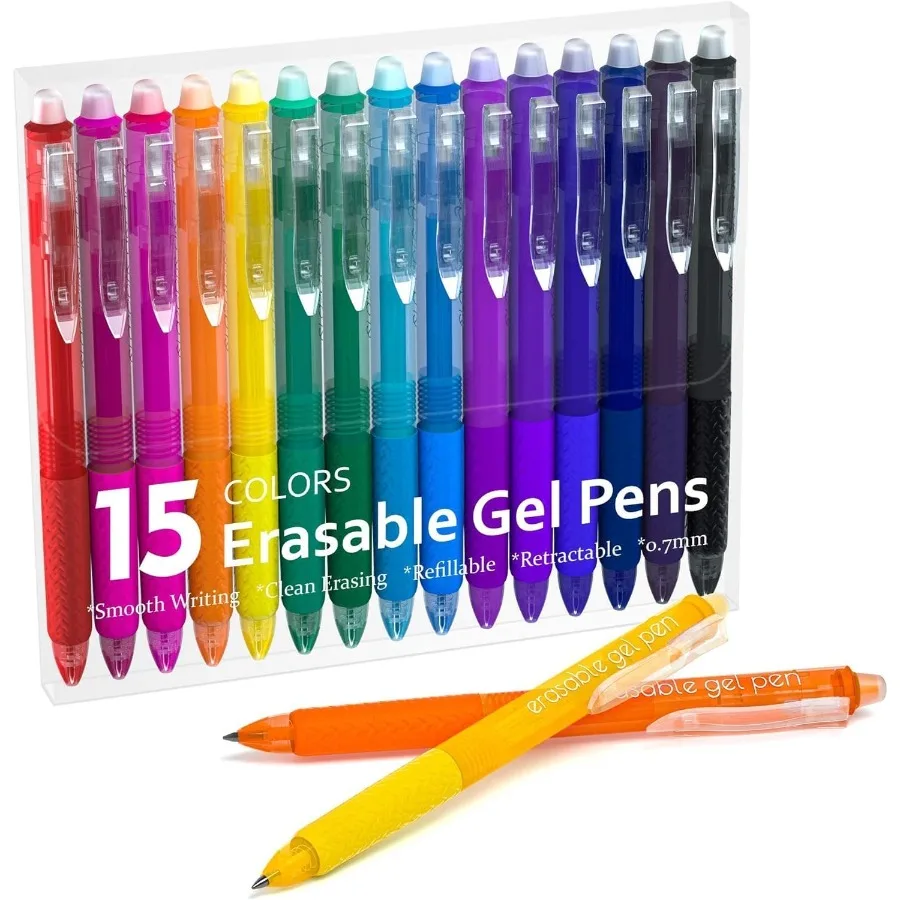 

Erasable Gel Pens 15 Colo Retractable Fine Point Erasable Pens Clicker Assorted Color Inks Make Mistakes Disappear for Drawing