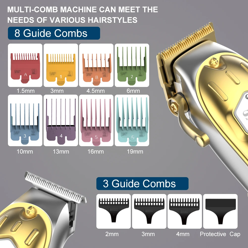 مجموعة أدوات تشذيب الشعر من Hatteker مع مجموعة شاشة عرض رقمية LCD ومقص نحت رأس الزيت ومجموعة مكونة من قطعتين لقص الشعر الاحترافي