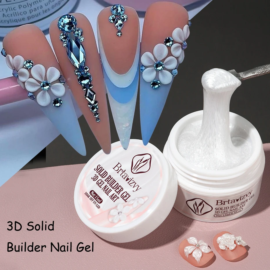 

15ml 3D Solid Builder Nail Art Gel Pearl White Non Sticky Hand Nail Extension Gel Acrylic Rhinestone Carving Petals Nail Supply