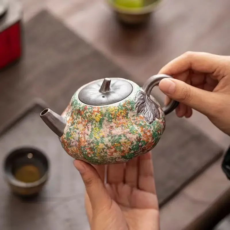 280ML Rock Painting Time Pumpkin Is Putting The Pot Household Chinese Retro Ceramic Filter Teapot Anti-scalding Hand Tea Maker