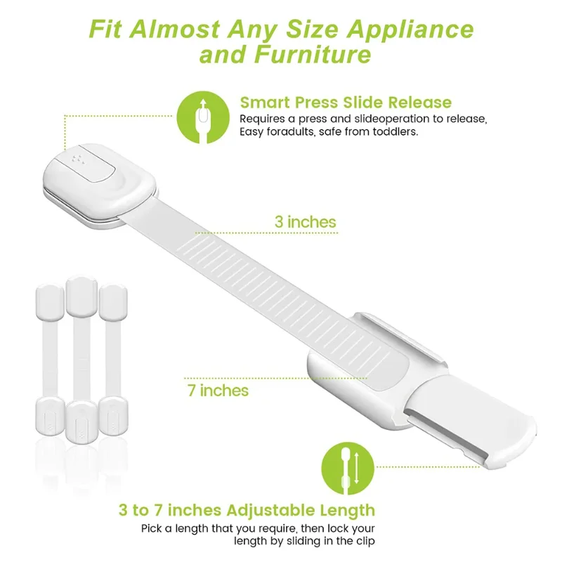 Cerradura de gabinete de seguridad para niños, longitud ajustable, protección de seguridad anticolisión para bebés, cerradura de puerta de cajón, hebilla de seguridad de plástico