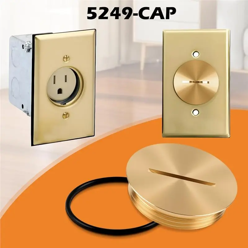 

AC23-For Leviton 5249 Floor Box Single Receptacle 2PCS 5249 Floor Outlet Cover Plate Polished Brass Finish With O-Rings