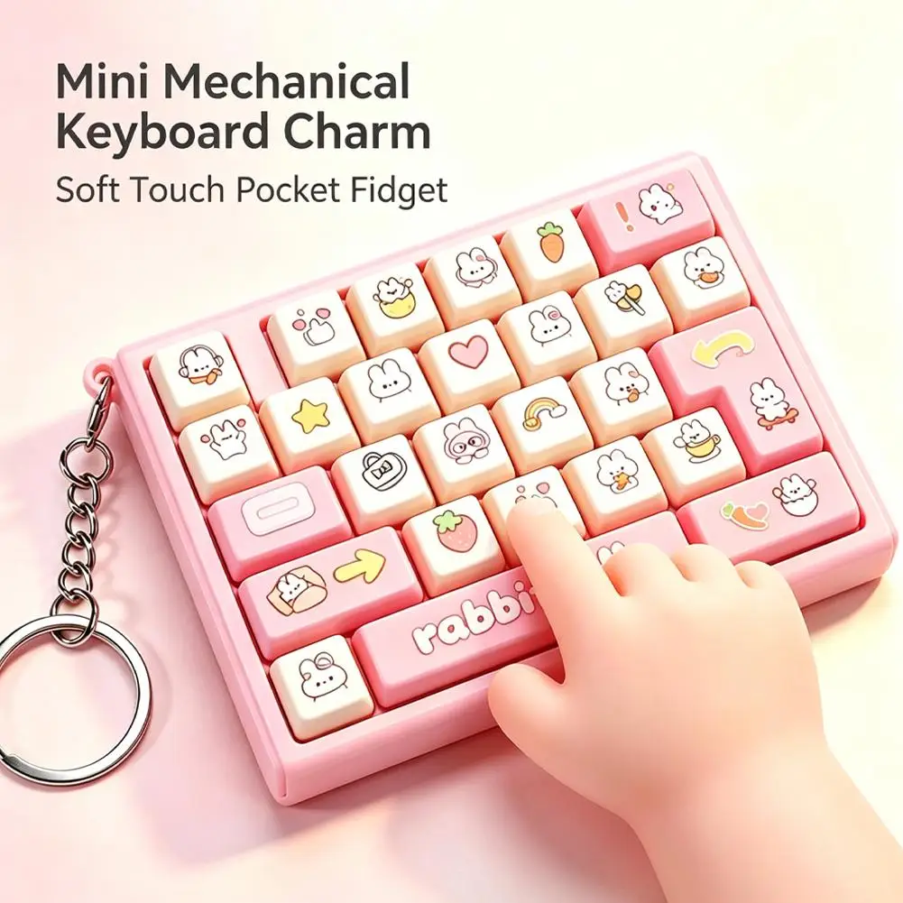 Mini 26-Key Fidget Keyboard Toy Portable Plastic Clicky Keychain Stress Relief Backpack Pendant