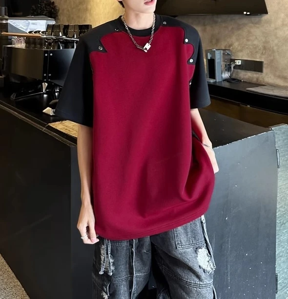 Short-sleeved T-shirt Men's 2026 Summer New Heavy Shoulder Sleeves Loose Shoulder Pads Half-sleeved T-shirt