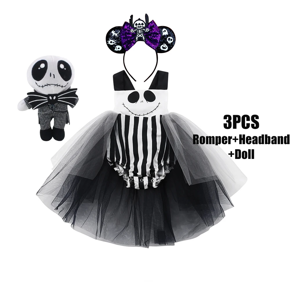 Romper bayi baru lahir Halloween, kostum Jack sebelum Natal, pakaian balita 0-1Y, Set Cosplay pesta karnaval mewah