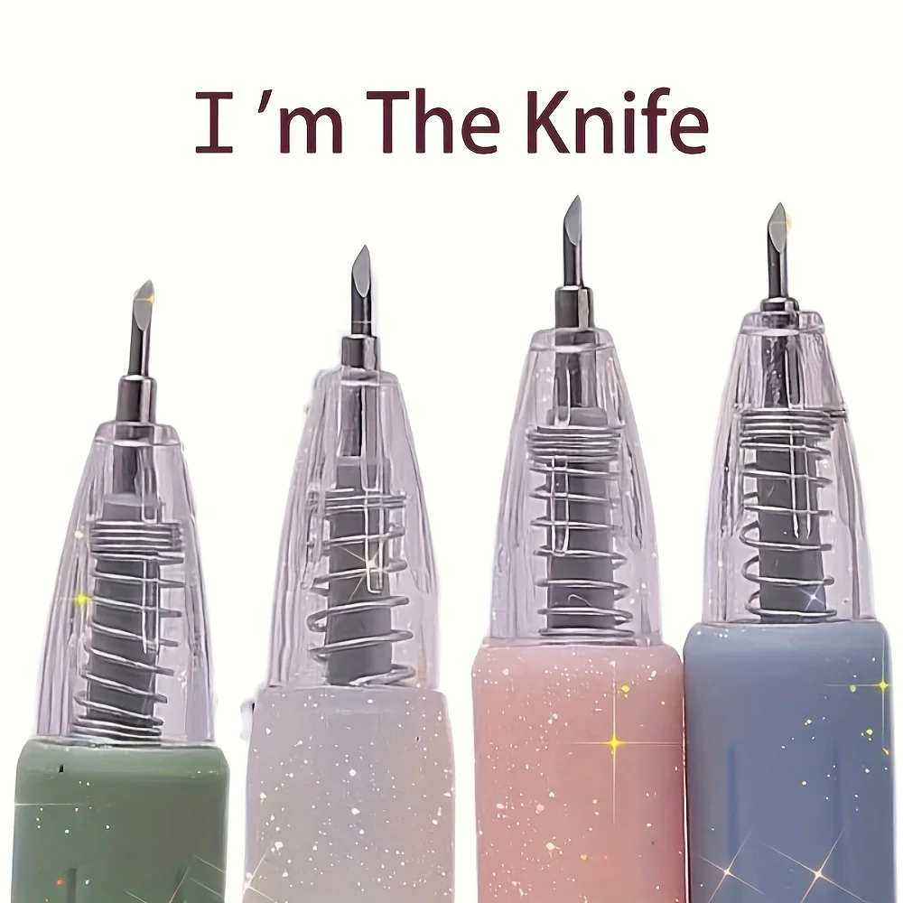 4pcs Set of Retractable Craft Knives And Pens Lightly Press to Cutting Knife, Suitable for Paper, Card Making And Unboxing
