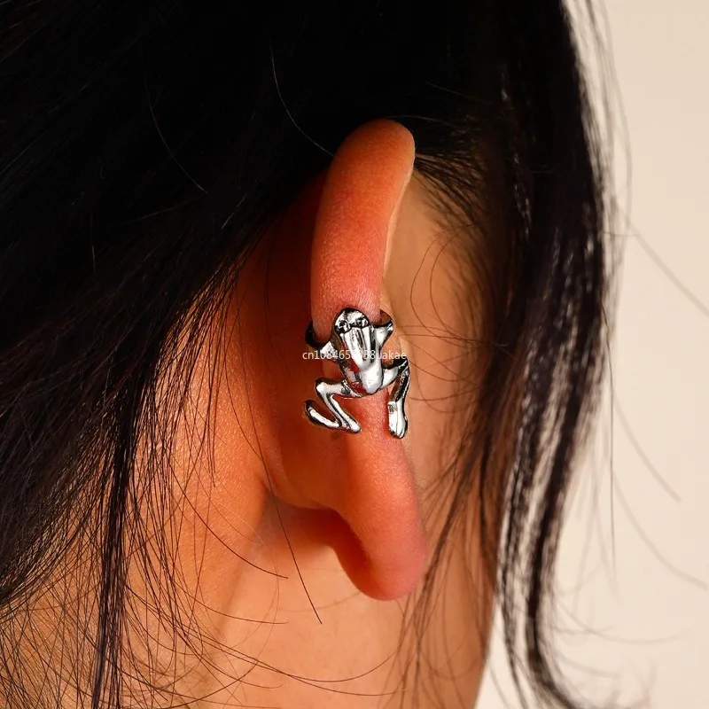 1 Pcs Gothic Style Silver Frog Ear Cuffs Vintage Ear Bone Clip Earrings for Women Men No Piercing Fake Cartilage Earrings, клипс