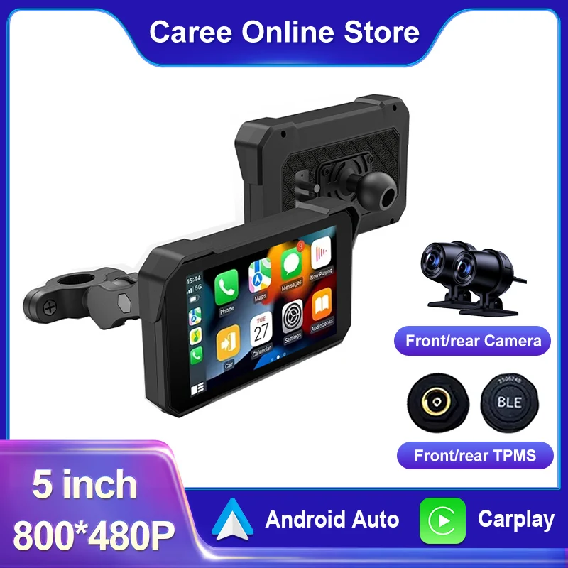 

5 inch Motorcycle Carplay Waterproof 1080P WiFi Wireless Android-Auto DVR Monitor Dash Cam GPS Navigation TPMS