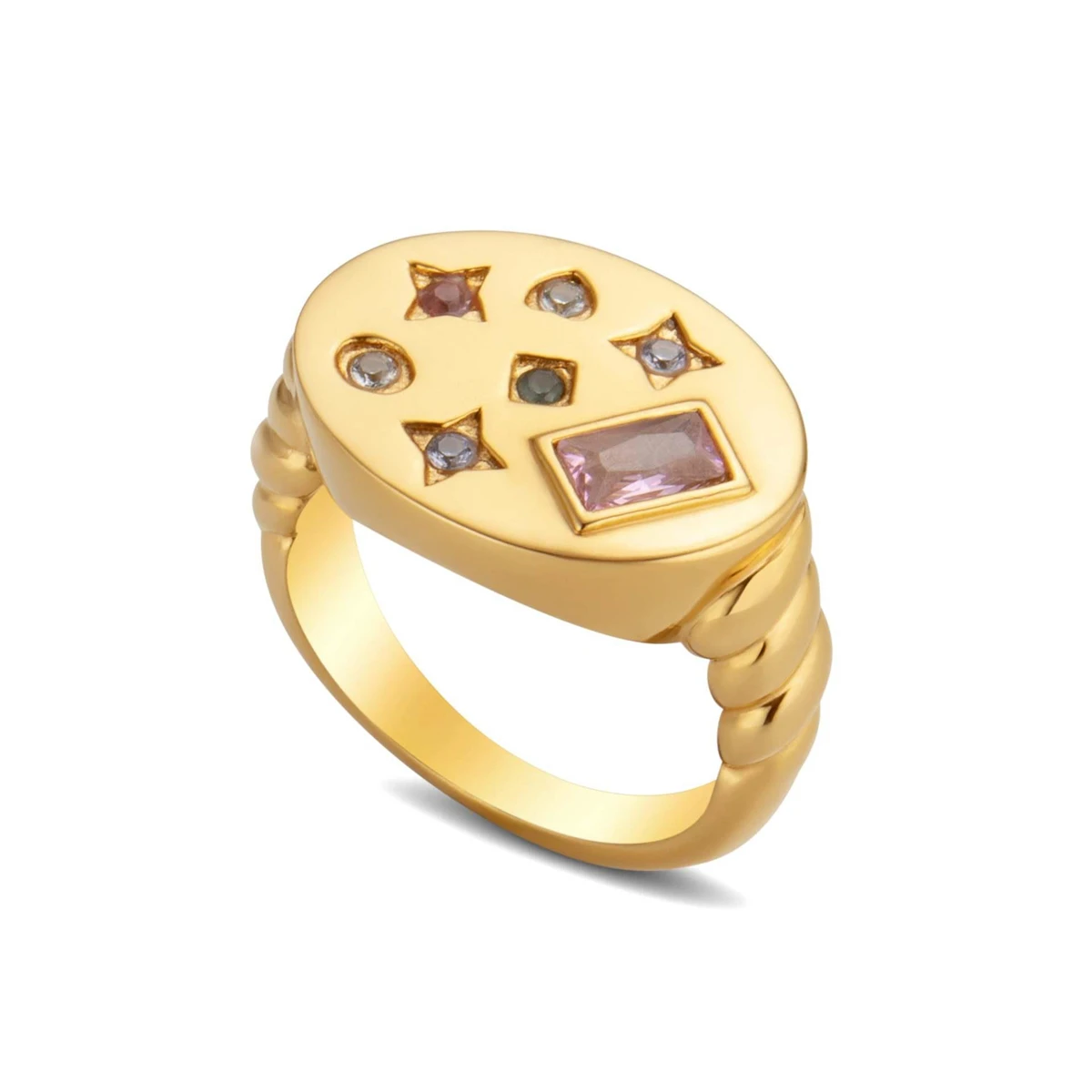 Galaxy Star Emblem Ring, Zircon Star Moon Girl, Cute Wind Stove, Electroplated with True Gold for Color Preservation