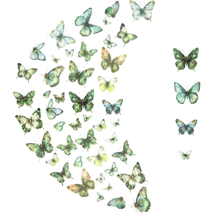 ไม้คนสีเขียวรูปผีเสื้อ 50 ชิ้น สำหรับสมุดภาพ สมุดบันทึก สมุดแพลนเนอร์ สมุดไดอารี่ ซองจดหมาย การ์ด ทำคอลลาจ ห่อของขวัญ ตกแต่งโทรศัพท์