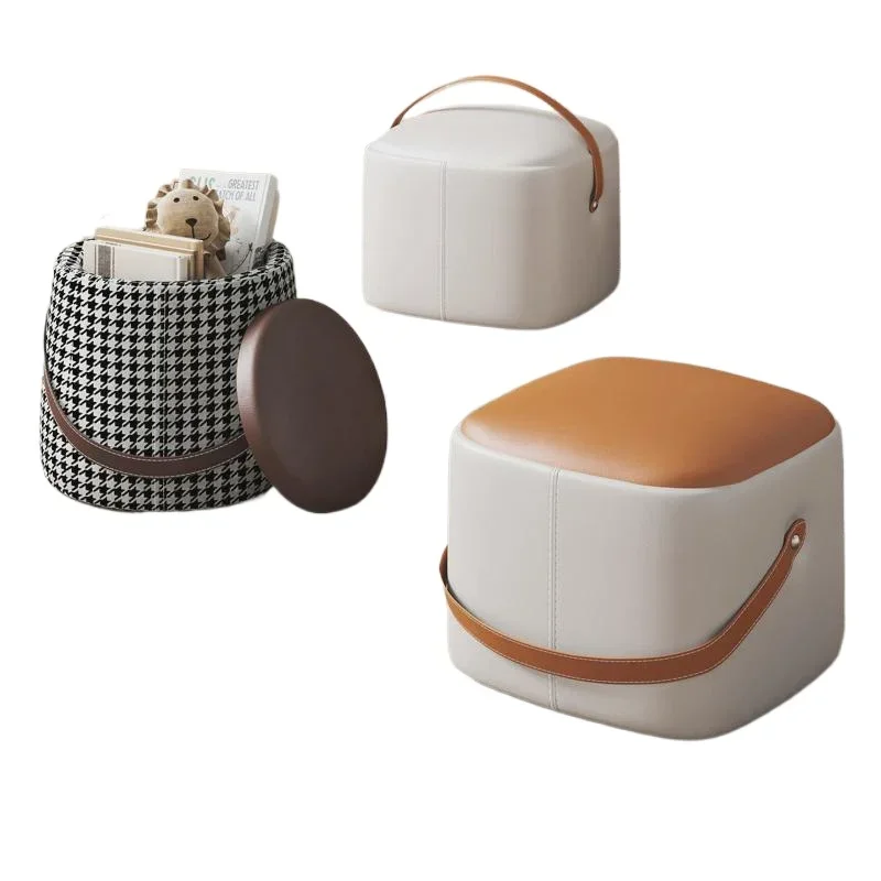 

MYZ small leather stool leather sitting pier round portable household living room coffee table sofa small