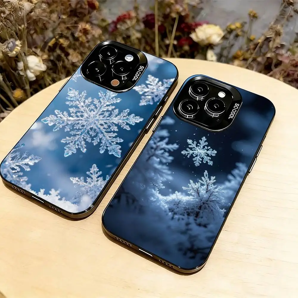 

Beautiful Snowflak Phone Case For iPhone 17,16,15,14,13,12,11 Plus,Pro Max,XS,Colored Silver Plated Inside Cover