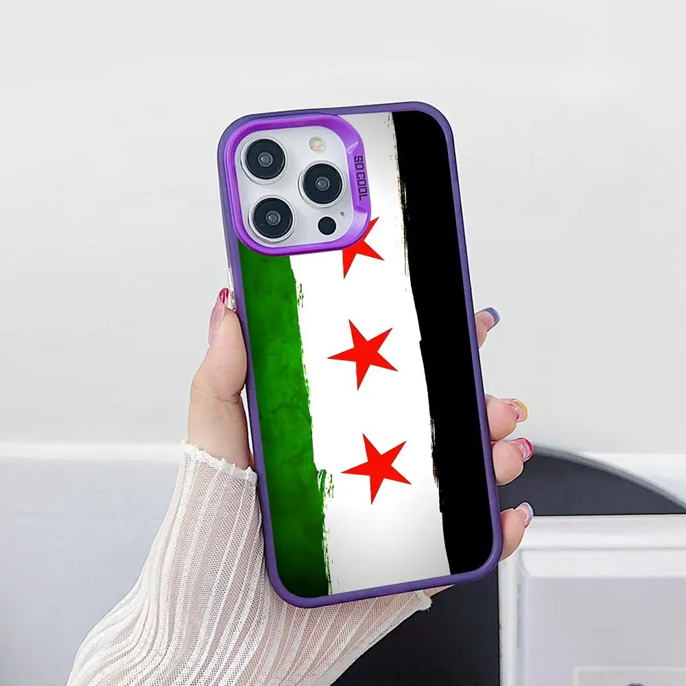Syrien-Flagge, Handyhülle für iPhone 17, 16, 15, 14, 13, 12, 11 X XR XS 8, 7 Pro Max Plus, durchscheinend, lila Cover-Cover, hübsch