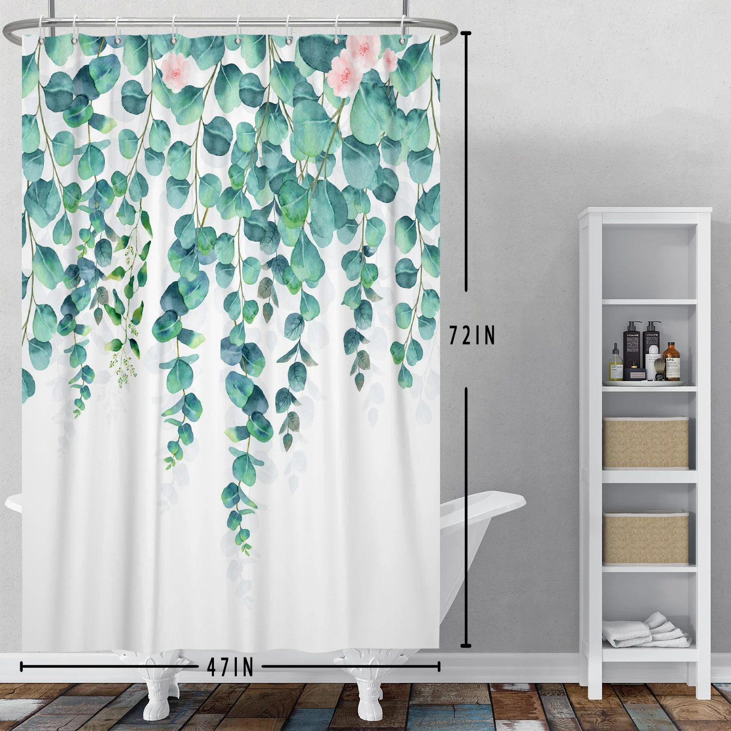 

LessinLin Shower Curtains Watercolor Green Leaf Pattern Bathroom Decoration Bath Curtain with Hooks