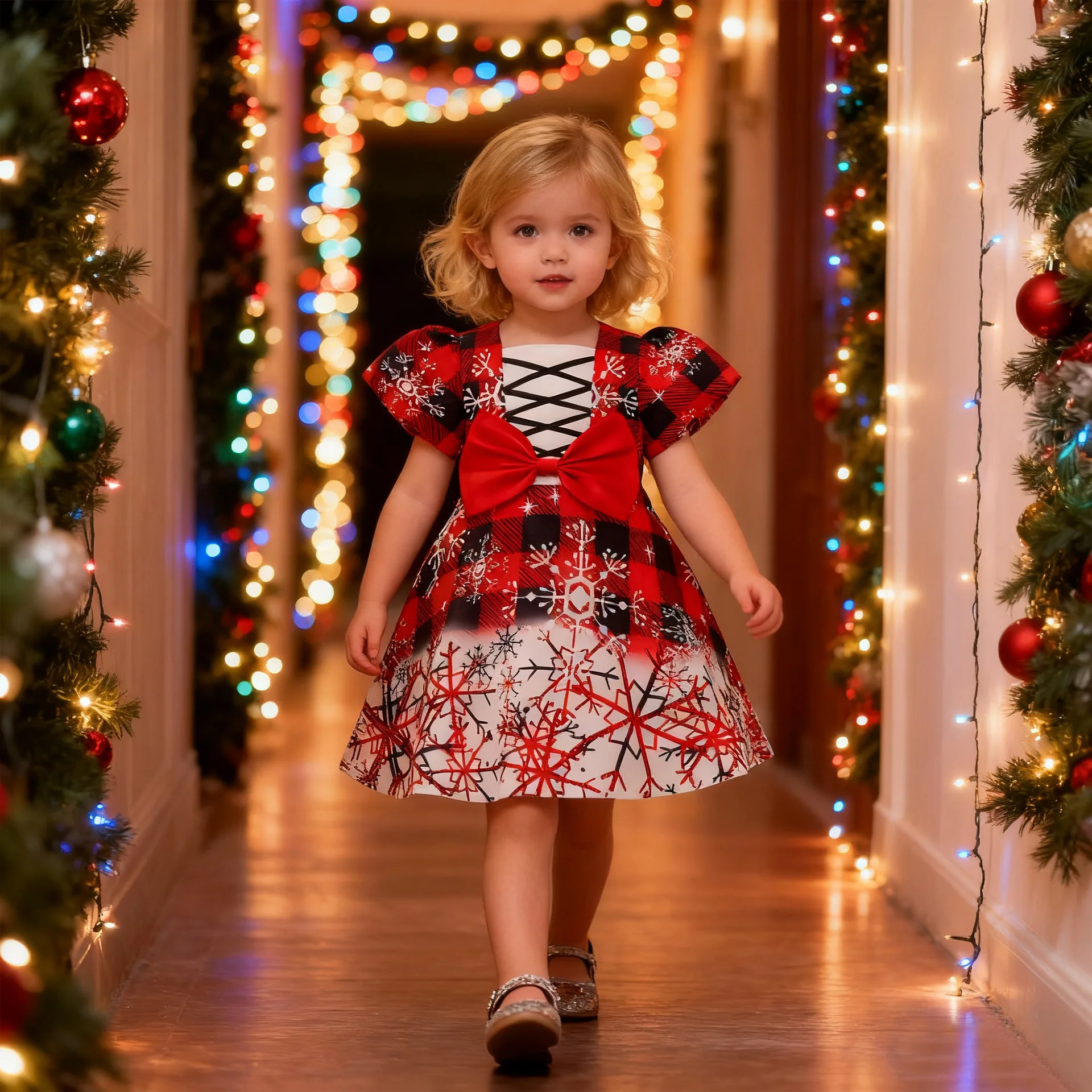 فستان عيد الميلاد للفتيات أنيق بفيونكة فستان الأميرة للفتيات الصغيرات أول هدية عيد الميلاد فستان السنة الجديدة للفتيات فستان المسابقة