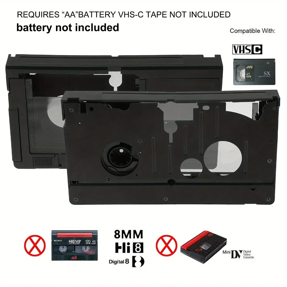

Cassette Adapter VHS-C Tape Adapter Batteries Not Included Easy To Use VHS-C Cassette Adapter Black Conversion Box
