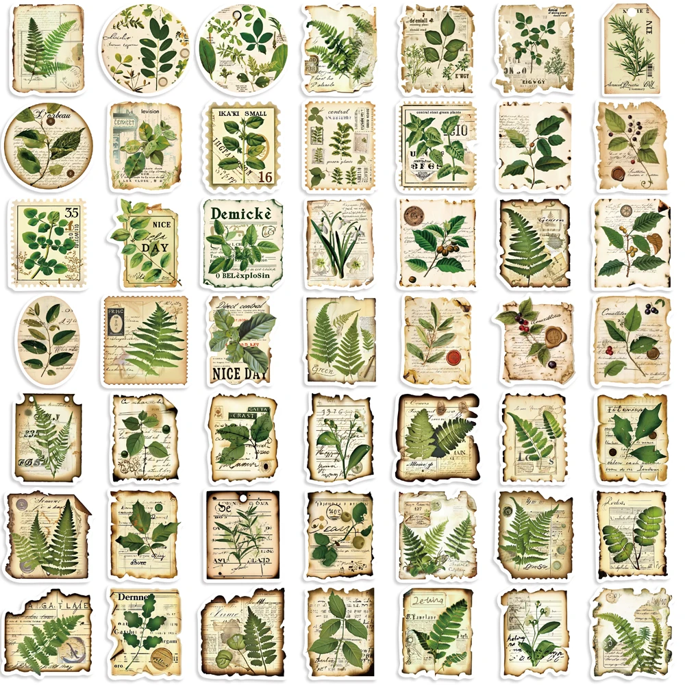 50pcs Botanical Garden Label Fragment Stickers Kawaii Waterproof Graffiti Decals for laptop Guitar Suitcase Skateboard Kids Gift
