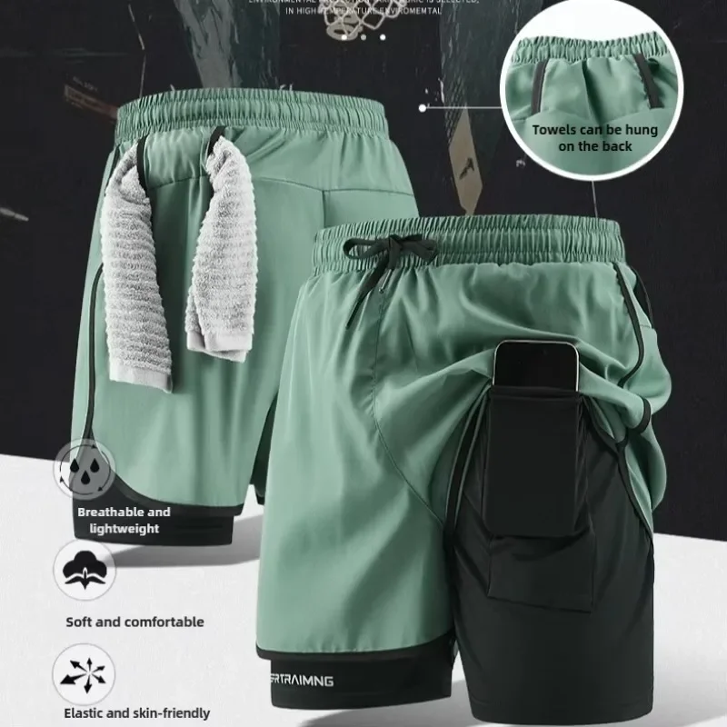 Men Running Shorts Gym Sports 2 in 1 Camo Quick Dry Workout Training Gym Fitness Jogging Short Sweatpants Summer Men Sportswear