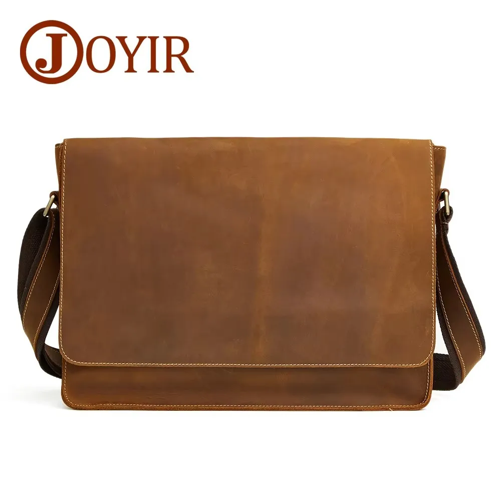 Joyir maletín para hombre de cuero genuino Retro de negocios bolso de hombro individual hombre piel de Caballo Loco casual cuerpo cruzado bolsos de hombre