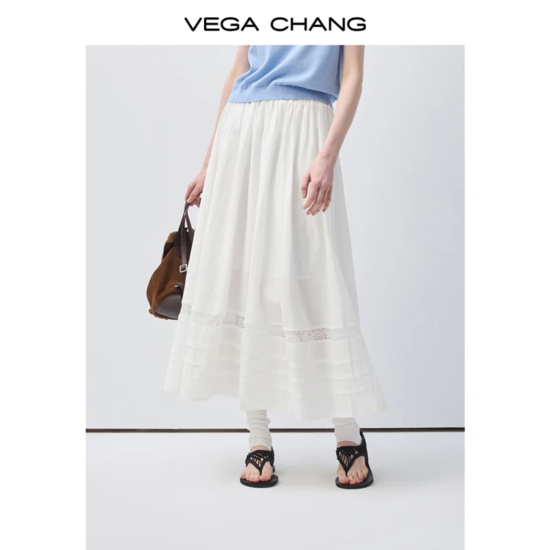 

Новая летняя женская юбка Vega Chang с кружевными вставками и эластичной талией, А-силуэт