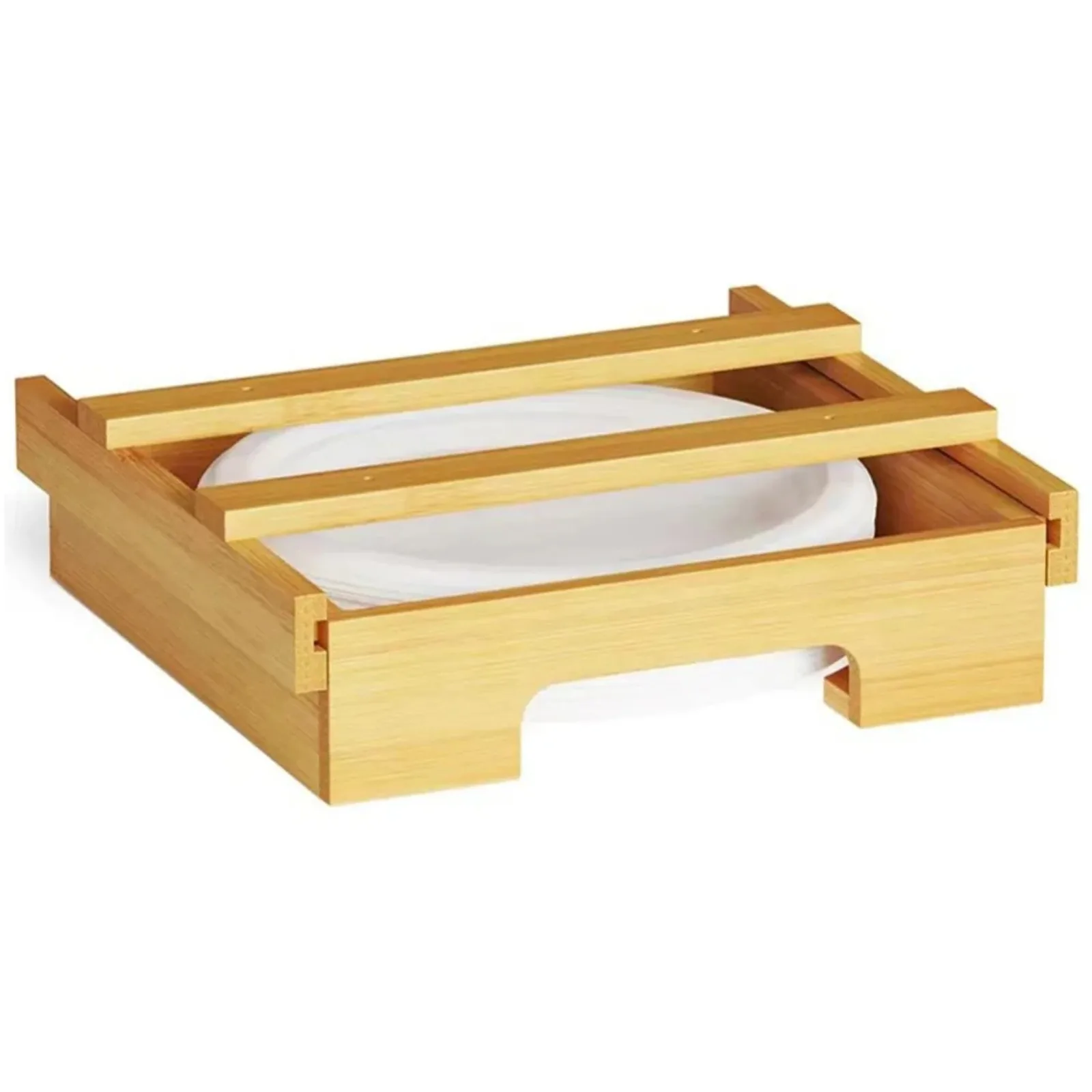 Paper Plate Dispenser Bamboo Kitchen Organizer 10 Inch Countertop Storage Holder Eco Friendly Rack Dining Table Picnic Use