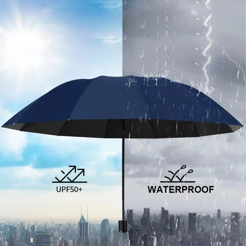 130 cm Extra großer dreifach gefalteter Regen- und Regenschirm. Effektiver Regenschutz. Effektive Windbeständigkeit, UV-Beständigkeit – Detail 2
