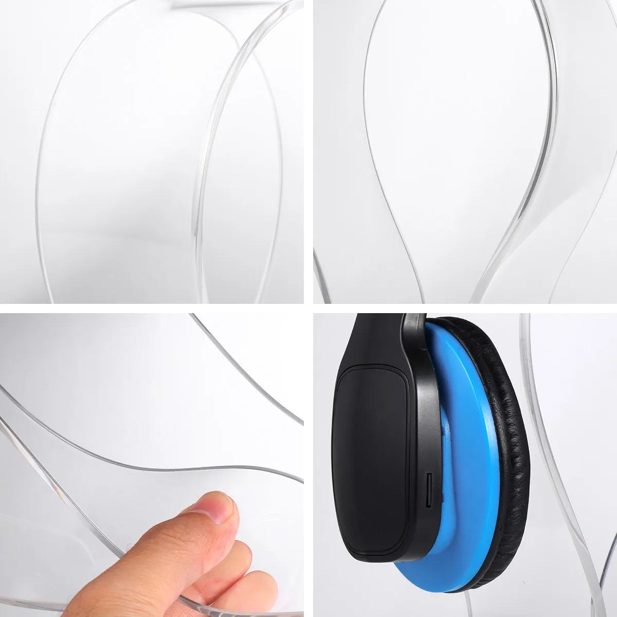 Premium Acrylic Headset Holder for All Headphones Sturdy Desk Mount Stand Keeps Cables Adapters Organized Neat Workspace