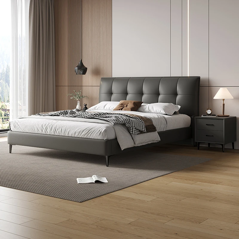 New Napa leather bed Nordic light luxury 1.8m soft bag wedding bed leather bed simple and modern