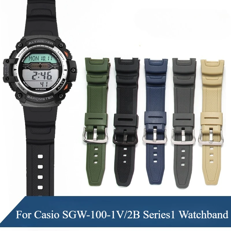 For Casio Watch Strap SGW-100/200/300 Series Resin Watchband Male Concave Interface Watch Bracelet 24mm Black Gray Blue White