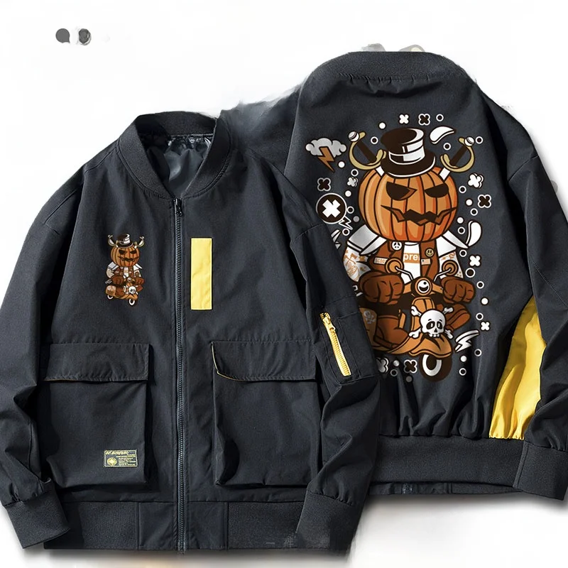 Halloween Creative Pumpkin Rider Motorrad Illustration Jaet ex Youth Faion Workwear Oberbekleidung Polyester Long Sve...