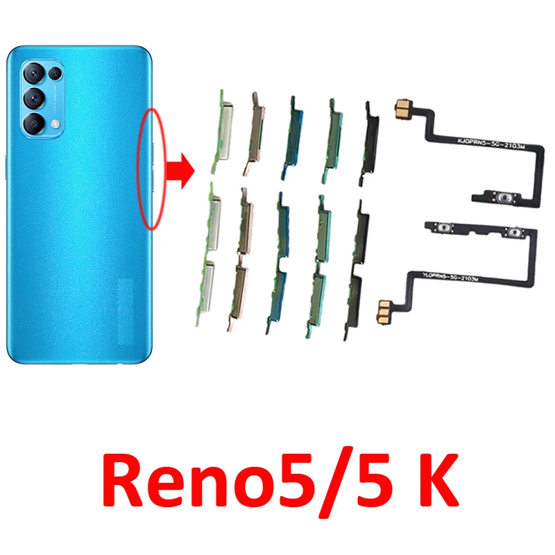 For Oppo Reno 5 K 4G 5G CPH2159 CPH2145 Phone New Power Volume Button External On Off Up Down Key Internal Flex Cable Parts