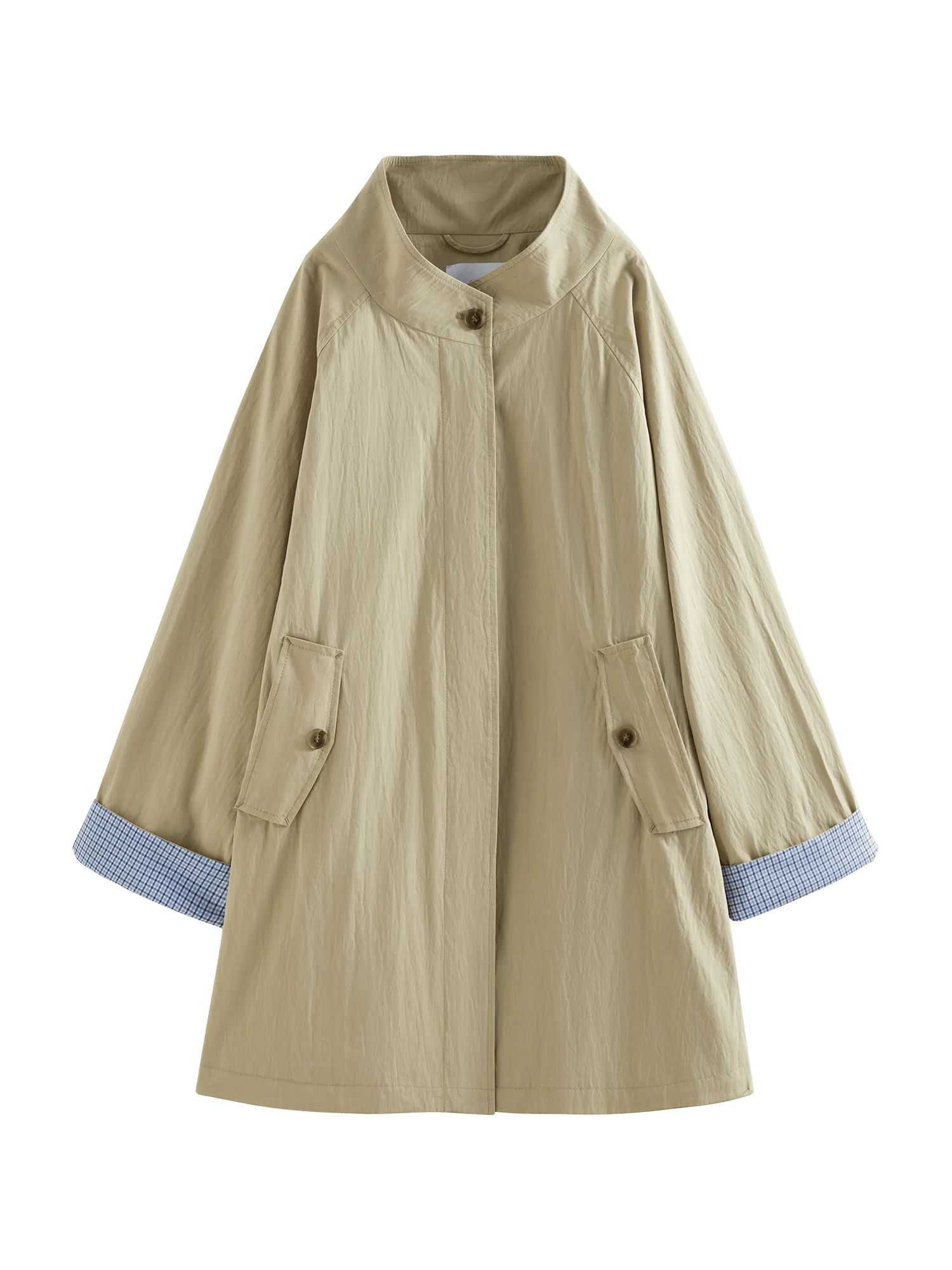 FSLE Loose Khaki Trench Coat for Women 2025 Spring New Design Stand Collar All-match Casual Coat Female Long Jacket 25FS11169