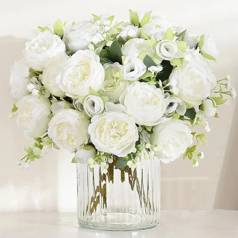 1/2 Stücke 30 cm Rose Weiß Seidenstrauß Pfingstrose Künstliche Blütenknospen Braut Hochzeit Dekor Dekoration Gefälschte Blume Valentinstag – Detail 1