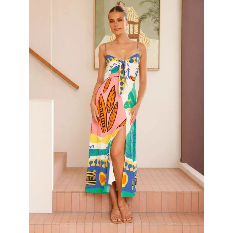 

2025 new sexy bow tie sleepveless split fashion dress for women C001