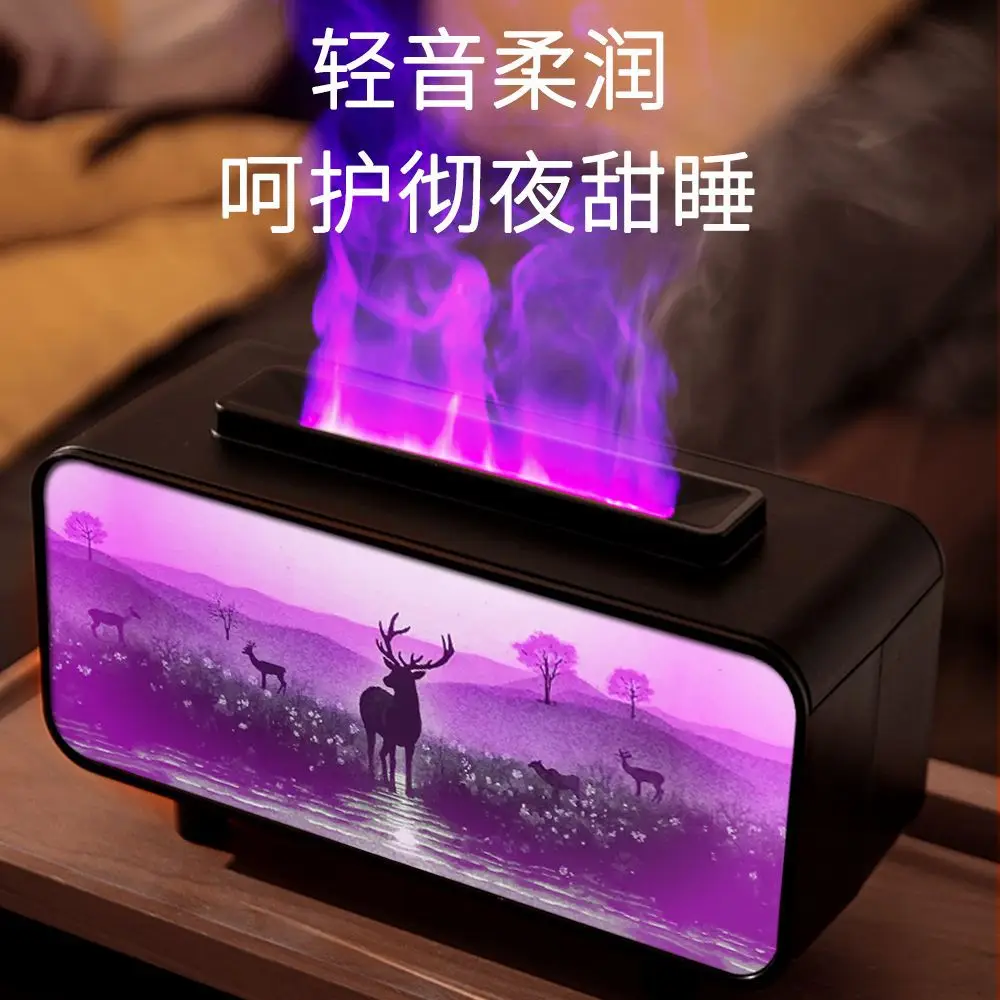 Simulated Fireplace Flame Humidifier Aroma Diffuser Automatic Scent Sprayer Home Bedroom Mood Light