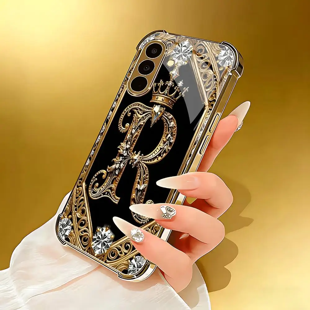 Diamond studded letter R electroplated glass phone case suitable for Samsung GalaxyS26 S25 S24 S22 S21 S20FE/Ultra/Plus antidrop - view 3