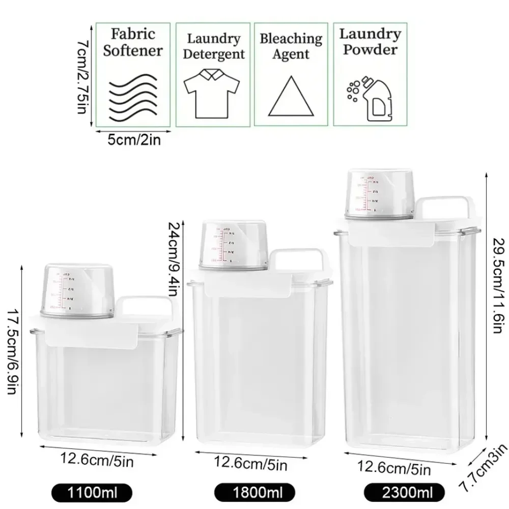 Airtight Laundry Detergent Dispenser Powder Storage Box Clear Washing Powder Liquid Container with Lids Jar