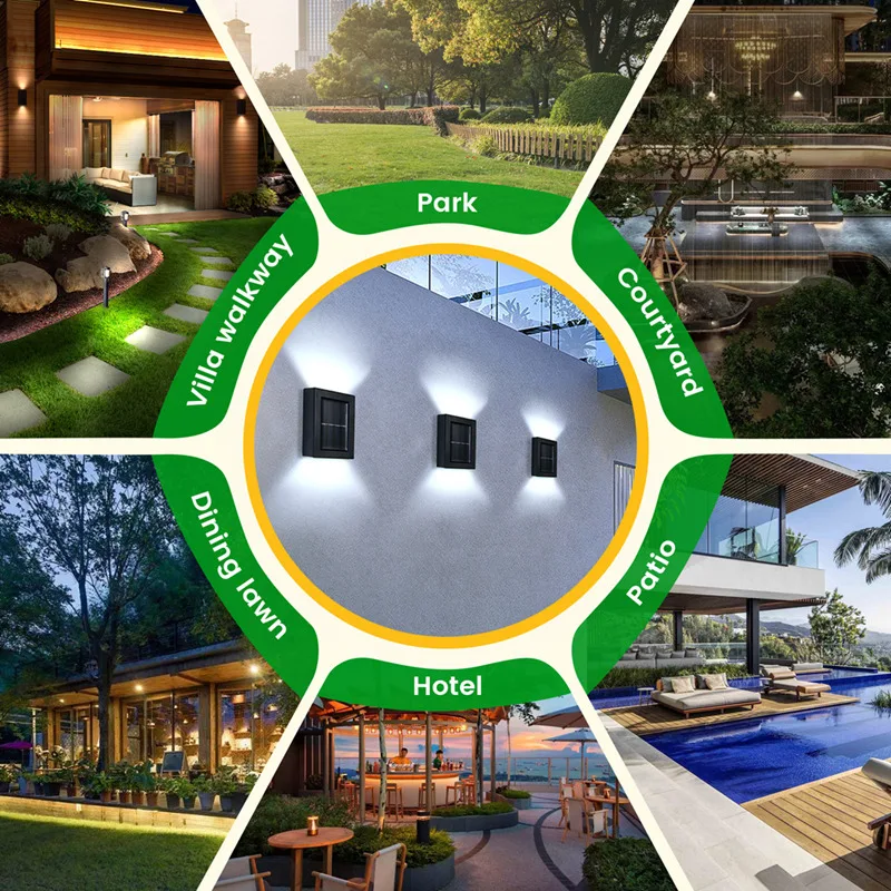 防水ソーラーウォールライト、屋外ガーデンデコレーション、上下、暖かいライト