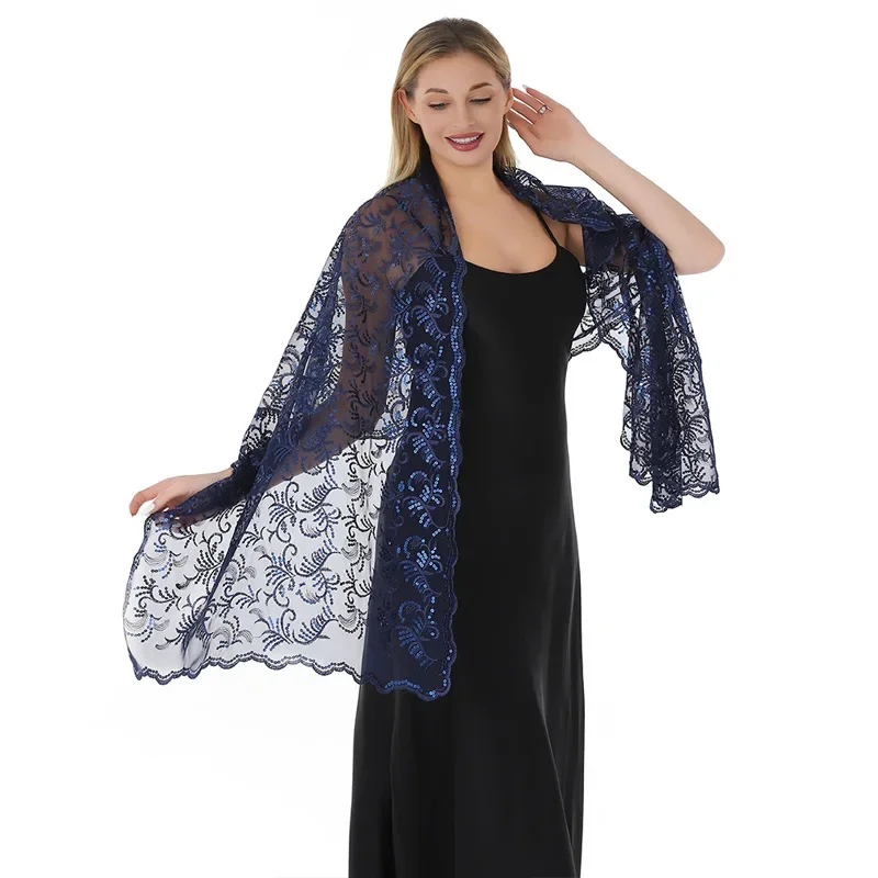 

Hollow Sheer Embroidered Sequins Women's Evening Dresses Shawls Bridal Bridesmaid Wedding Shrugs Wraps Lady Party Shoulder Scarf
