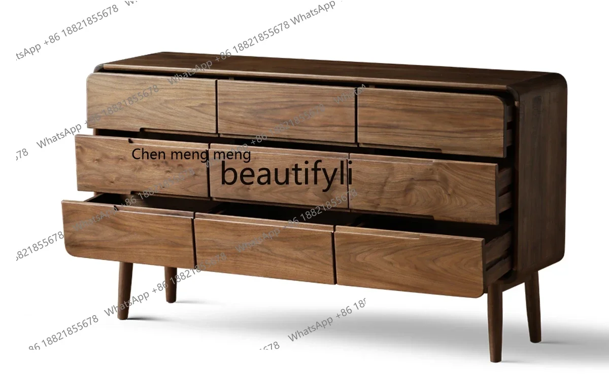 

X Nordic all-solid wood nine-chest cabinet bedroom storage cabinet living room North American black walnut dining side cabinet