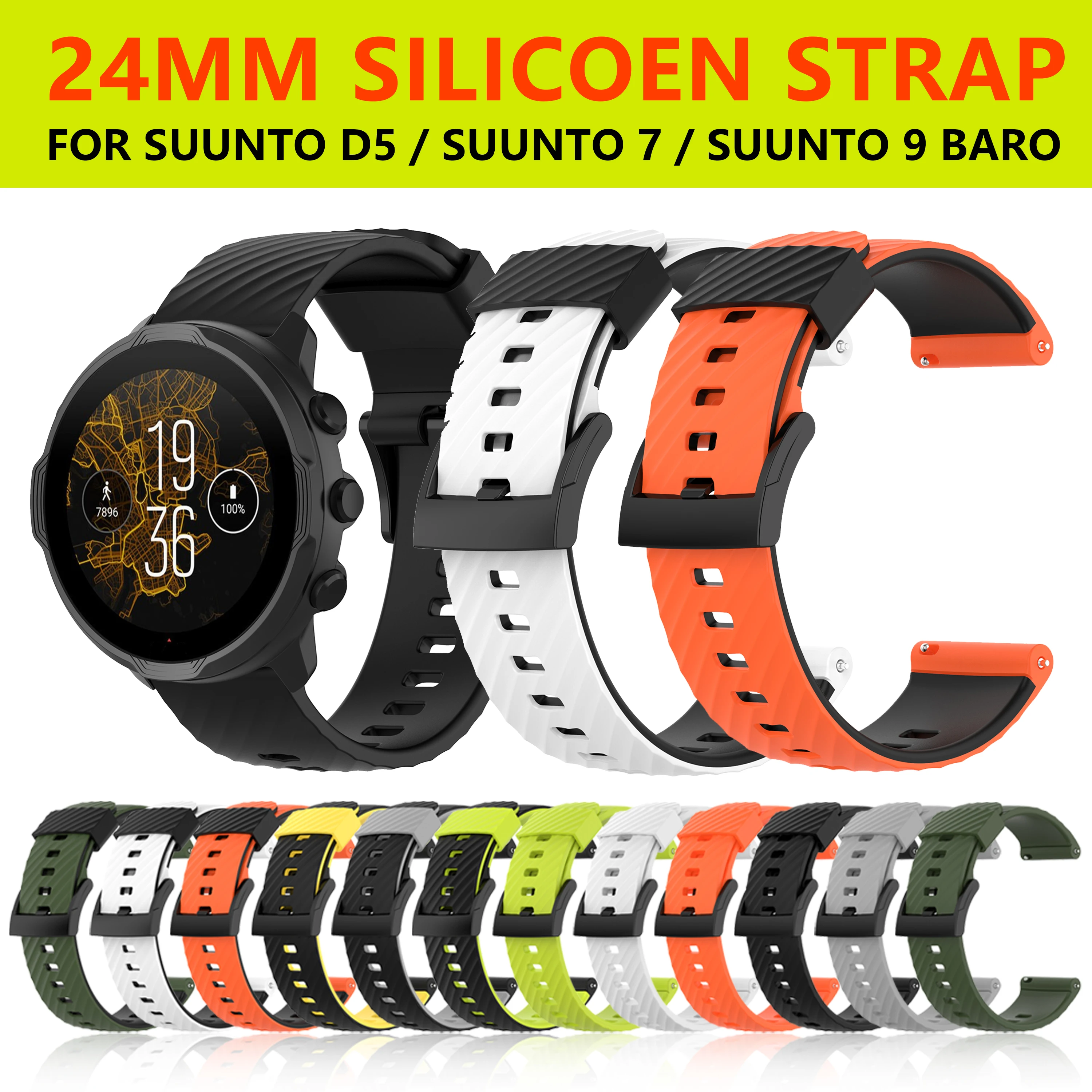 24MM Watch Strap For Suunto 7/Suunto 9 Wristband For Suunto 9 Baro Spartan D5 Soft Silicone Sports Watchband Replacement Band