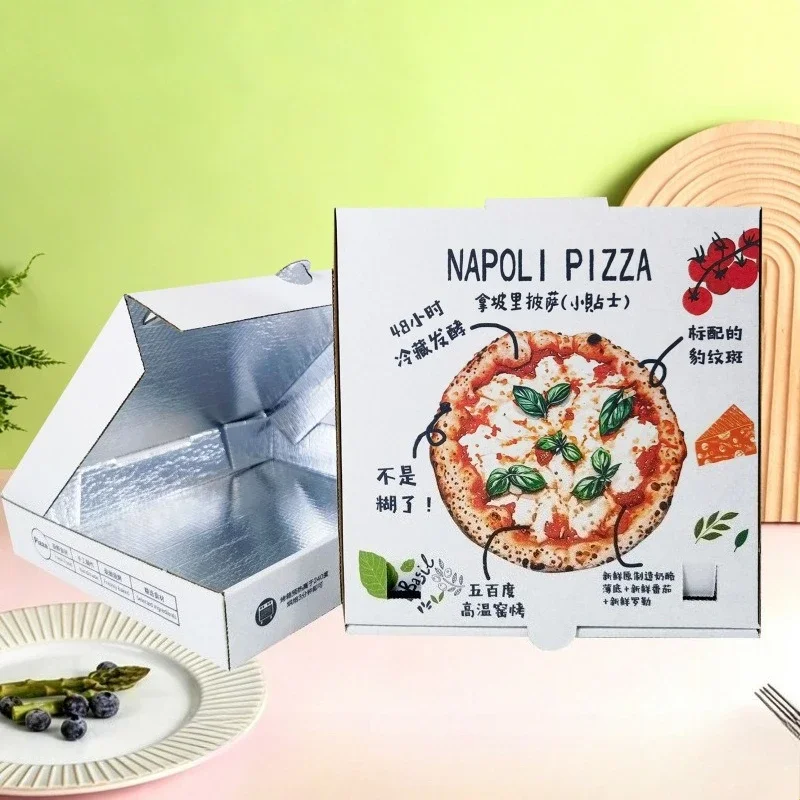 Pizza Delivery Baking Packaging Boxes Disposable Insulation Case Aluminum Coated Pizza Box Three Layer Corrugated Paper