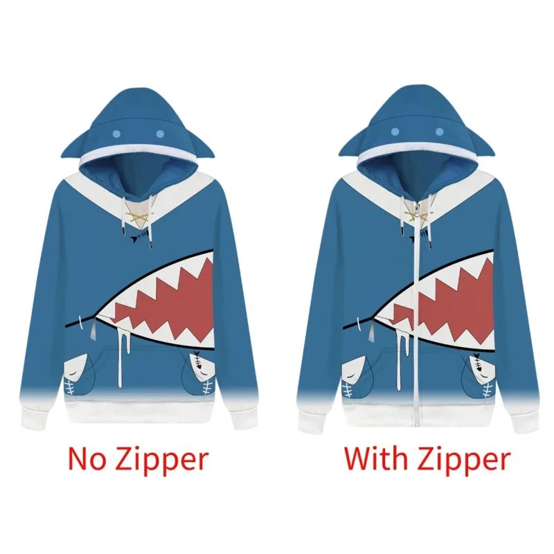 (In Stock) Anime Hololive English VTuber Gawr Gura Cosplay Hoodie Men Women Casual Streetwear Pullover Zip Up Jacket Boy Coat UY