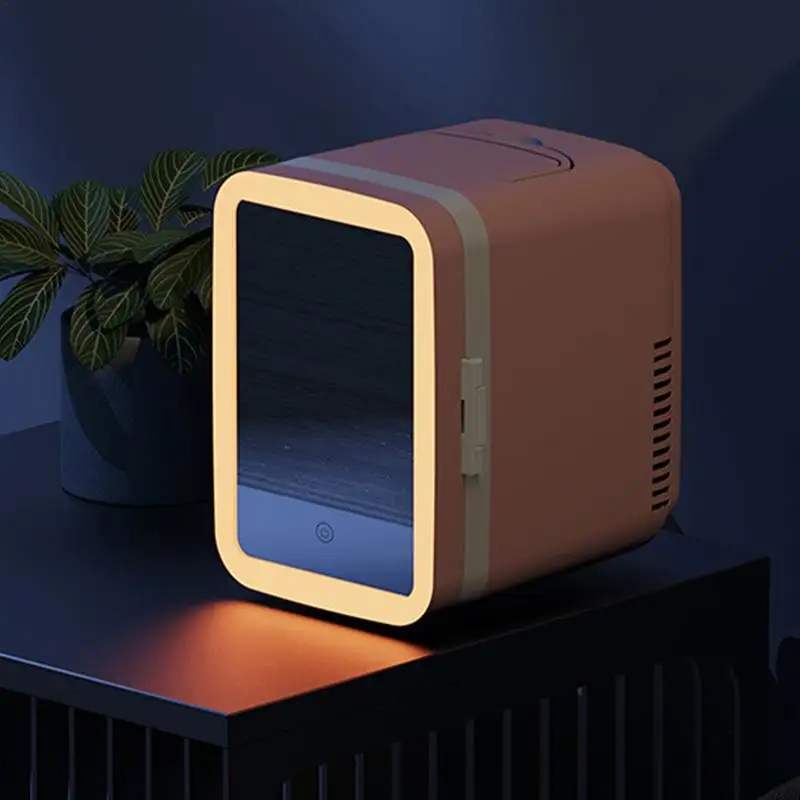 4L Mini Mirror Fridge Beauty Makeup Skincare Refrigerator AC/DC Heated Cooling Beauty Refrigerator Home Car Mini Fridge