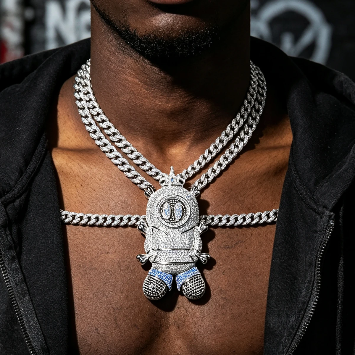Iced Out Space Astronaut Cartoon Pendant Hip Hop Cuban Chain Accessory Fine Jewelry Gift For Men Party Daily Wear Charm Necklack