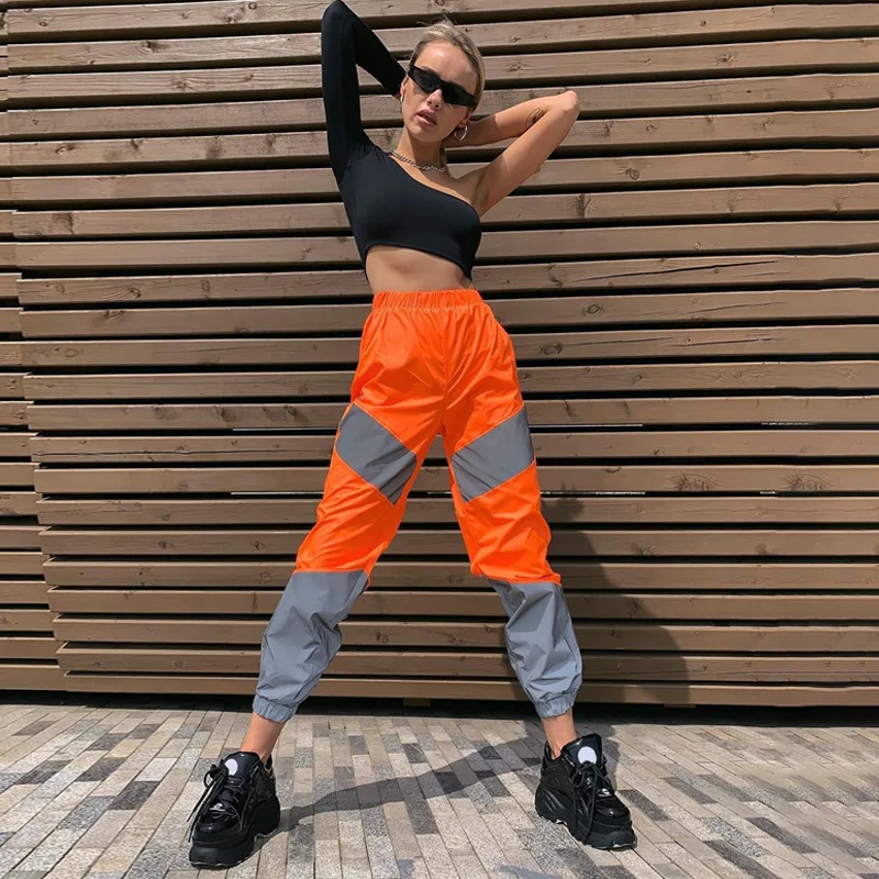 Summer New Sports and Casual Mid Waist Panel Reflective Casual Pants