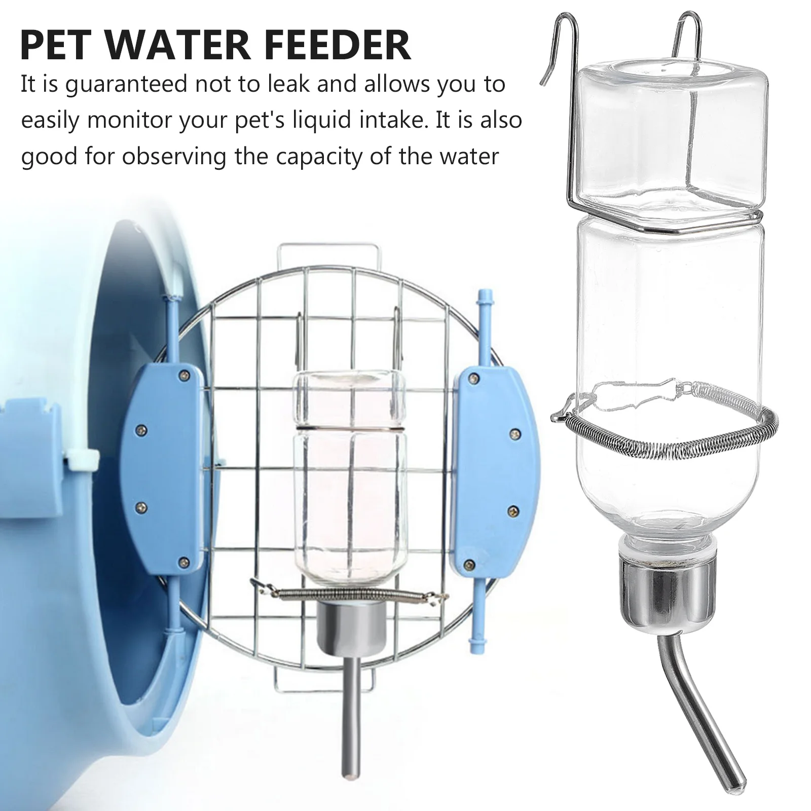 

2pcs Water Dispenser Stainless Steel Pet Drinking Bottle for Guinea Pig Rodent Bird Feeder Transparent Animal Fountain