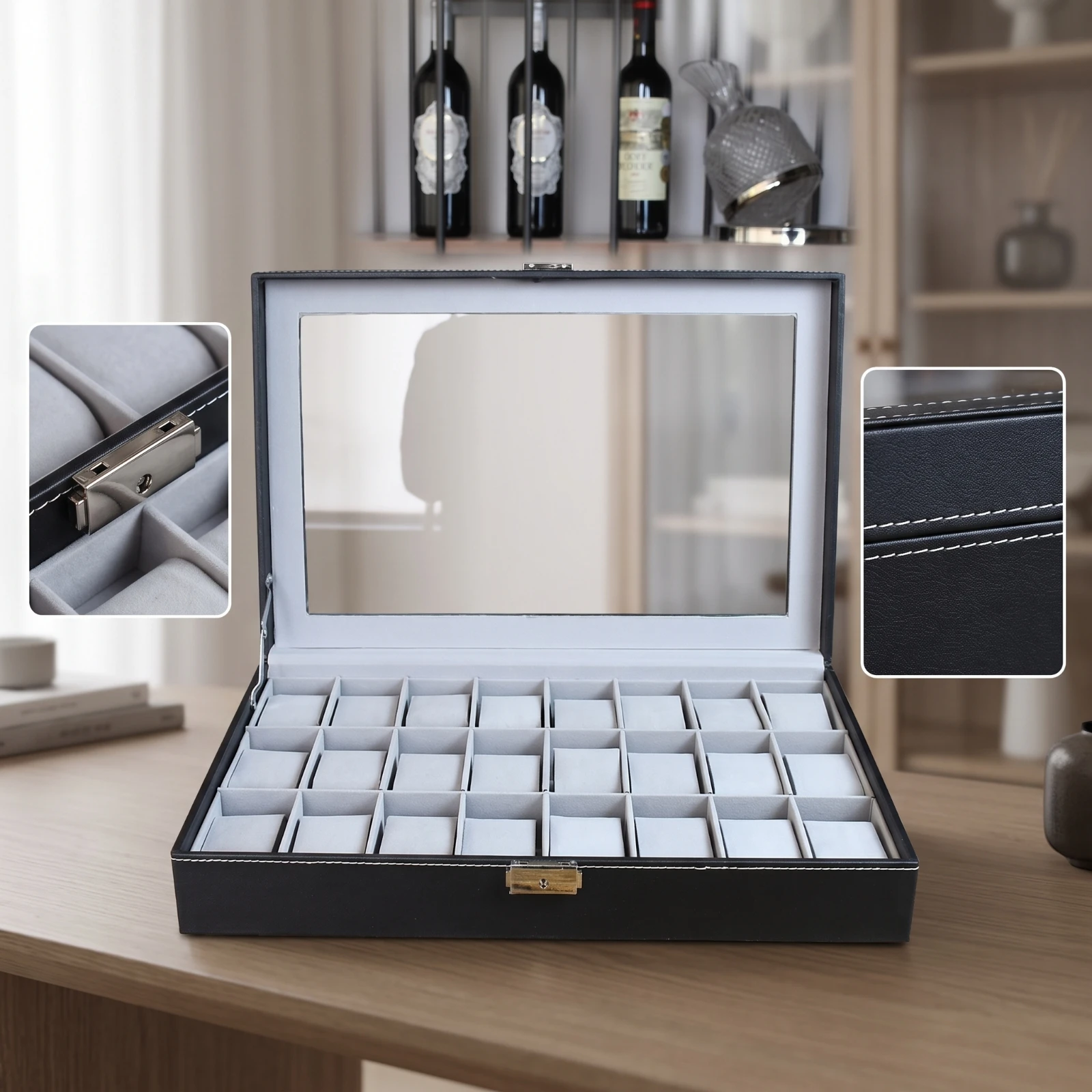 Watch Display Case with Glass Lid Rectangular Watch Box with Glass Lid Organizer Transparent Soft-Lined for Collectors