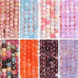 7mm AAA Faceted Cube Natural Stone Tourmaline Aquamarine Garnet Angelite Beads Spacer Beads For Jewelry Making DIY Bracelet 15''