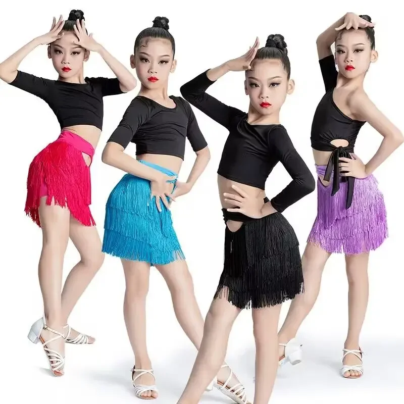 

Children's Latin Dance Girls Summer New Stage Performance Clothing Latin Dance Competition Clothing Fringe Skirt Two piece set